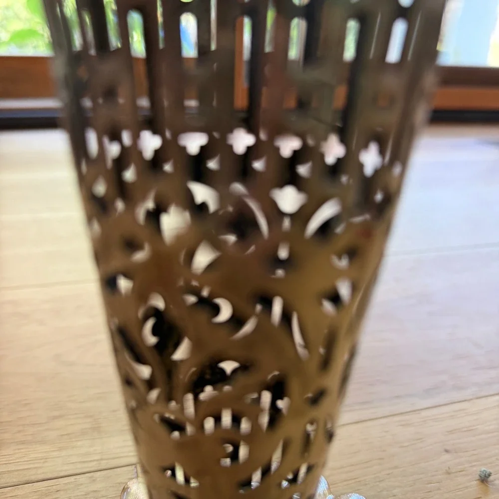 Godinger Filigree Vase Vintage Silver Plated Pink Glass Fluted Base 9.5in